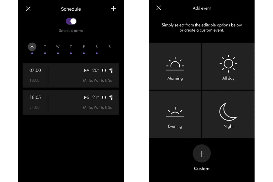 The timer overview in the Dyson Link app